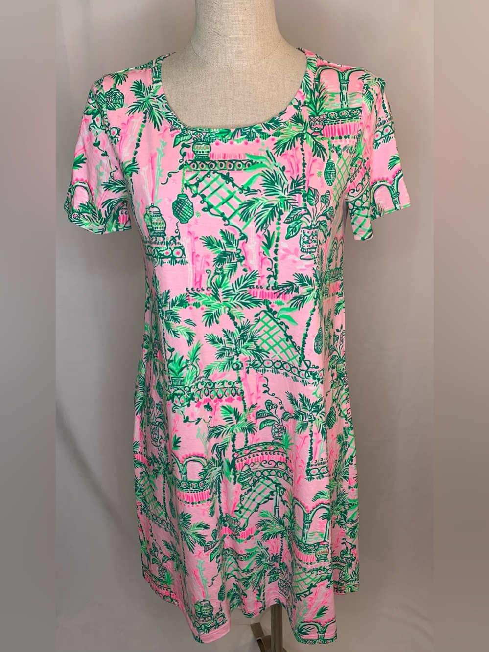 Lilly Pulitzer Cody t-shirt dress Mandevilla Baby Always Worth It green pink S